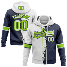 Load image into Gallery viewer, Custom Navy White-Neon Green Split Ripped Pattern Baseball Pullover Sweatshirt Hoodie

