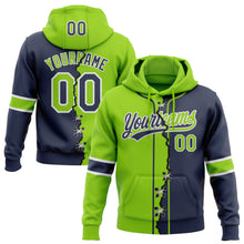 Load image into Gallery viewer, Custom Navy Neon Green-White Split Ripped Pattern Baseball Pullover Sweatshirt Hoodie
