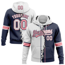 Load image into Gallery viewer, Custom Navy White-Medium Pink Split Ripped Pattern Baseball Pullover Sweatshirt Hoodie
