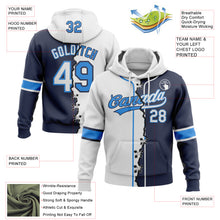 Load image into Gallery viewer, Custom Navy White-Powder Blue Split Ripped Pattern Baseball Pullover Sweatshirt Hoodie
