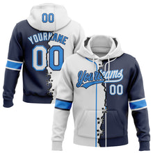 Load image into Gallery viewer, Custom Navy White-Powder Blue Split Ripped Pattern Baseball Pullover Sweatshirt Hoodie
