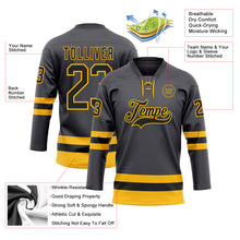 Charger l&#39;image dans la galerie, Custom Steel Gray Black-Gold Hockey Lace Neck Jersey
