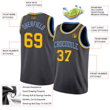 Laden Sie das Bild in den Galerie-Viewer, Custom Steel Gray Gold-Light Blue Authentic Basketball Jersey
