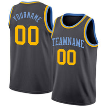 Laden Sie das Bild in den Galerie-Viewer, Custom Steel Gray Gold-Light Blue Authentic Basketball Jersey
