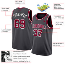 Laden Sie das Bild in den Galerie-Viewer, Custom Steel Gray Maroon-White Authentic Basketball Jersey
