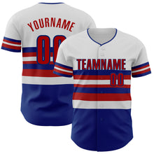 Load image into Gallery viewer, Custom White Red-Royal Block Stripes Lines Texas Style Authentic Baseball Jersey
