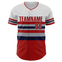 Load image into Gallery viewer, Custom White Red Navy-Gray Block Stripes Lines Los Angeles Style Authentic Baseball Jersey
