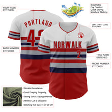 Load image into Gallery viewer, Custom White Red Navy-Gray Block Stripes Lines Los Angeles Style Authentic Baseball Jersey
