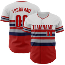 Load image into Gallery viewer, Custom White Red Navy-Gray Block Stripes Lines Los Angeles Style Authentic Baseball Jersey

