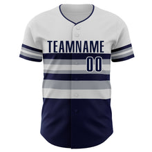 Load image into Gallery viewer, Custom White Navy-Gray Block Stripes Lines New York Style Authentic Baseball Jersey
