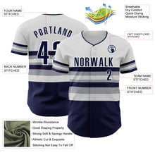 Load image into Gallery viewer, Custom White Navy-Gray Block Stripes Lines New York Style Authentic Baseball Jersey
