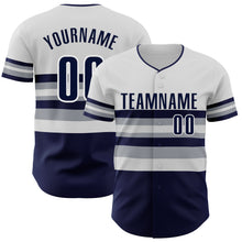 Load image into Gallery viewer, Custom White Navy-Gray Block Stripes Lines New York Style Authentic Baseball Jersey
