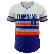 Load image into Gallery viewer, Custom White Royal Orange-Gray Block Stripes Lines New York Style Authentic Baseball Jersey
