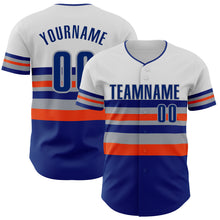 Load image into Gallery viewer, Custom White Royal Orange-Gray Block Stripes Lines New York Style Authentic Baseball Jersey
