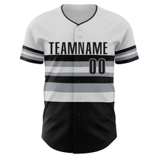 Load image into Gallery viewer, Custom White Black-Gray Block Stripes Lines Chicago Style Authentic Baseball Jersey
