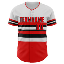 Laden Sie das Bild in den Galerie-Viewer, Custom White Fire Red-Black Block Stripes Lines Cincinnati Style Authentic Baseball Jersey
