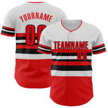 Laden Sie das Bild in den Galerie-Viewer, Custom White Fire Red-Black Block Stripes Lines Cincinnati Style Authentic Baseball Jersey
