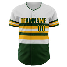 Laden Sie das Bild in den Galerie-Viewer, Custom White Green-Gold Block Stripes Lines Oakland Style Authentic Baseball Jersey
