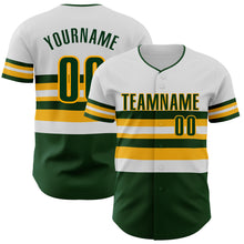 Laden Sie das Bild in den Galerie-Viewer, Custom White Green-Gold Block Stripes Lines Oakland Style Authentic Baseball Jersey
