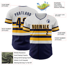 Laden Sie das Bild in den Galerie-Viewer, Custom White Navy-Gold Block Stripes Lines Milwaukee Style Authentic Baseball Jersey
