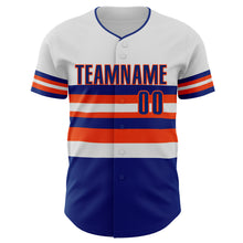 Load image into Gallery viewer, Custom White Royal-Orange Block Stripes Lines New York Style Authentic Baseball Jersey
