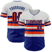 Load image into Gallery viewer, Custom White Royal-Orange Block Stripes Lines New York Style Authentic Baseball Jersey
