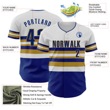 Load image into Gallery viewer, Custom White Royal-Old Gold Block Stripes Lines Kansas City Style Authentic Baseball Jersey
