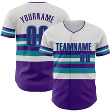 Load image into Gallery viewer, Custom White Purple-Teal Block Stripes Lines Charlotte Style Authentic Baseball Jersey
