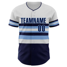 Laden Sie das Bild in den Galerie-Viewer, Custom White Navy-Light Blue Block Stripes Lines Tampa Bay Style Authentic Baseball Jersey
