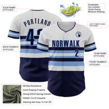 Laden Sie das Bild in den Galerie-Viewer, Custom White Navy-Light Blue Block Stripes Lines Tampa Bay Style Authentic Baseball Jersey

