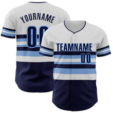 Laden Sie das Bild in den Galerie-Viewer, Custom White Navy-Light Blue Block Stripes Lines Tampa Bay Style Authentic Baseball Jersey
