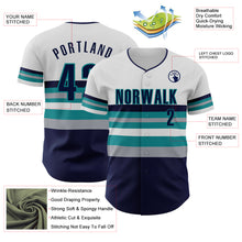 Load image into Gallery viewer, Custom White Navy Gray-Teal Block Stripes Lines Seattle Style Authentic Baseball Jersey
