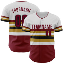 Laden Sie das Bild in den Galerie-Viewer, Custom White Crimson Old Gold-Black Block Stripes Lines Cleveland Style Authentic Baseball Jersey

