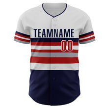 Load image into Gallery viewer, Custom White Red Navy-Gray Block Stripes Lines Minnesota Style Authentic Baseball Jersey

