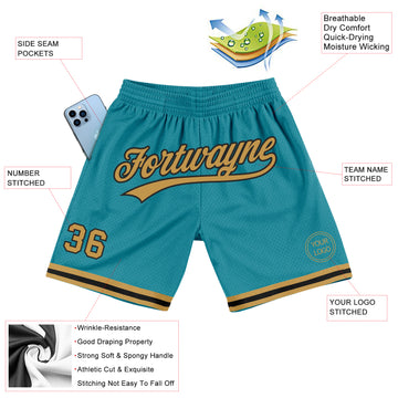 Custom Teal Old Gold-Black Authentic Throwback Basketball Shorts