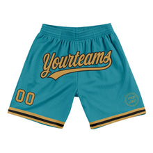 Laden Sie das Bild in den Galerie-Viewer, Custom Teal Old Gold-Black Authentic Throwback Basketball Shorts
