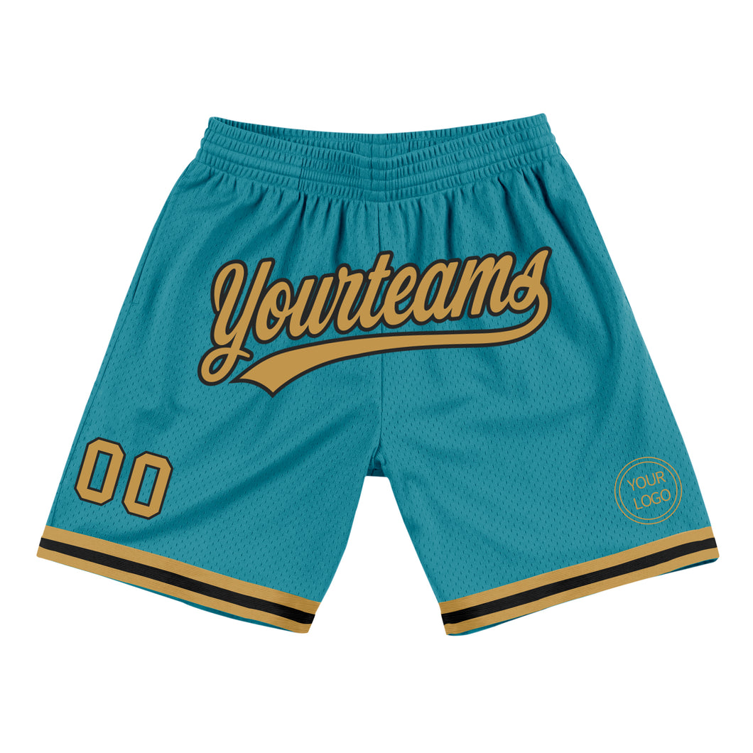 Custom Teal Old Gold-Black Authentic Throwback Basketball Shorts