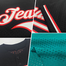 Load image into Gallery viewer, Custom Teal Red-White Mesh Authentic Throwback Baseball Jersey
