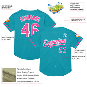 Custom Teal Pink-White Mesh Authentic Throwback Baseball Jersey