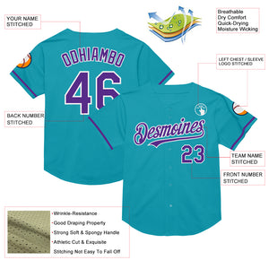 Custom Teal Purple-White Mesh Authentic Throwback Baseball Jersey