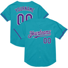 Load image into Gallery viewer, Custom Teal Purple-White Mesh Authentic Throwback Baseball Jersey
