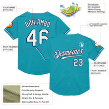 Load image into Gallery viewer, Custom Teal White-Navy Mesh Authentic Throwback Baseball Jersey
