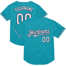 Load image into Gallery viewer, Custom Teal White-Navy Mesh Authentic Throwback Baseball Jersey

