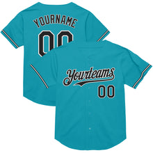 Load image into Gallery viewer, Custom Teal Black-White Mesh Authentic Throwback Baseball Jersey
