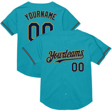 Load image into Gallery viewer, Custom Teal Navy-Old Gold Mesh Authentic Throwback Baseball Jersey
