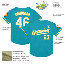 Load image into Gallery viewer, Custom Teal White-Yellow Mesh Authentic Throwback Baseball Jersey
