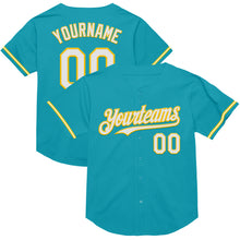 Load image into Gallery viewer, Custom Teal White-Yellow Mesh Authentic Throwback Baseball Jersey
