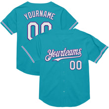 Load image into Gallery viewer, Custom Teal White-Purple Mesh Authentic Throwback Baseball Jersey
