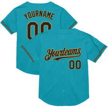 Load image into Gallery viewer, Custom Teal Black-Old Gold Mesh Authentic Throwback Baseball Jersey
