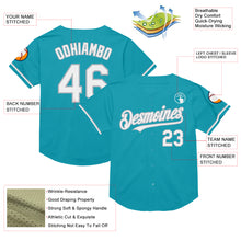 Load image into Gallery viewer, Custom Teal White-Gray Mesh Authentic Throwback Baseball Jersey
